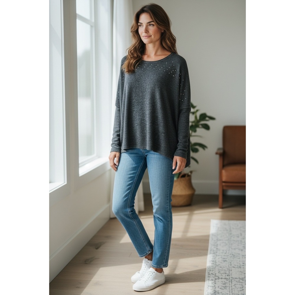 LMV La Mode Est A Vous Cashmere Wool Studded Sweater Grey Size 2 (L) Oversized
